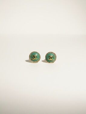 Upcycled Turquoise Enamel Gold-Tone circle stud  Earrings